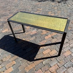 Industrial Metal Console Table – Custom Steel Frame – Green Burl Formica Top