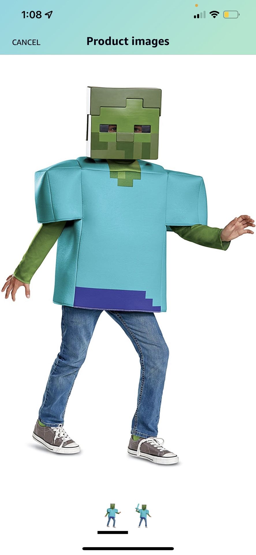 Minecraft Classic Zombie Costume for Kids