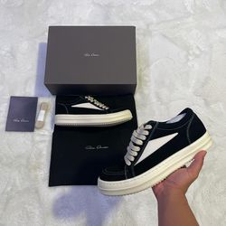 Rick Owens Black Leather Low Van Sneaker