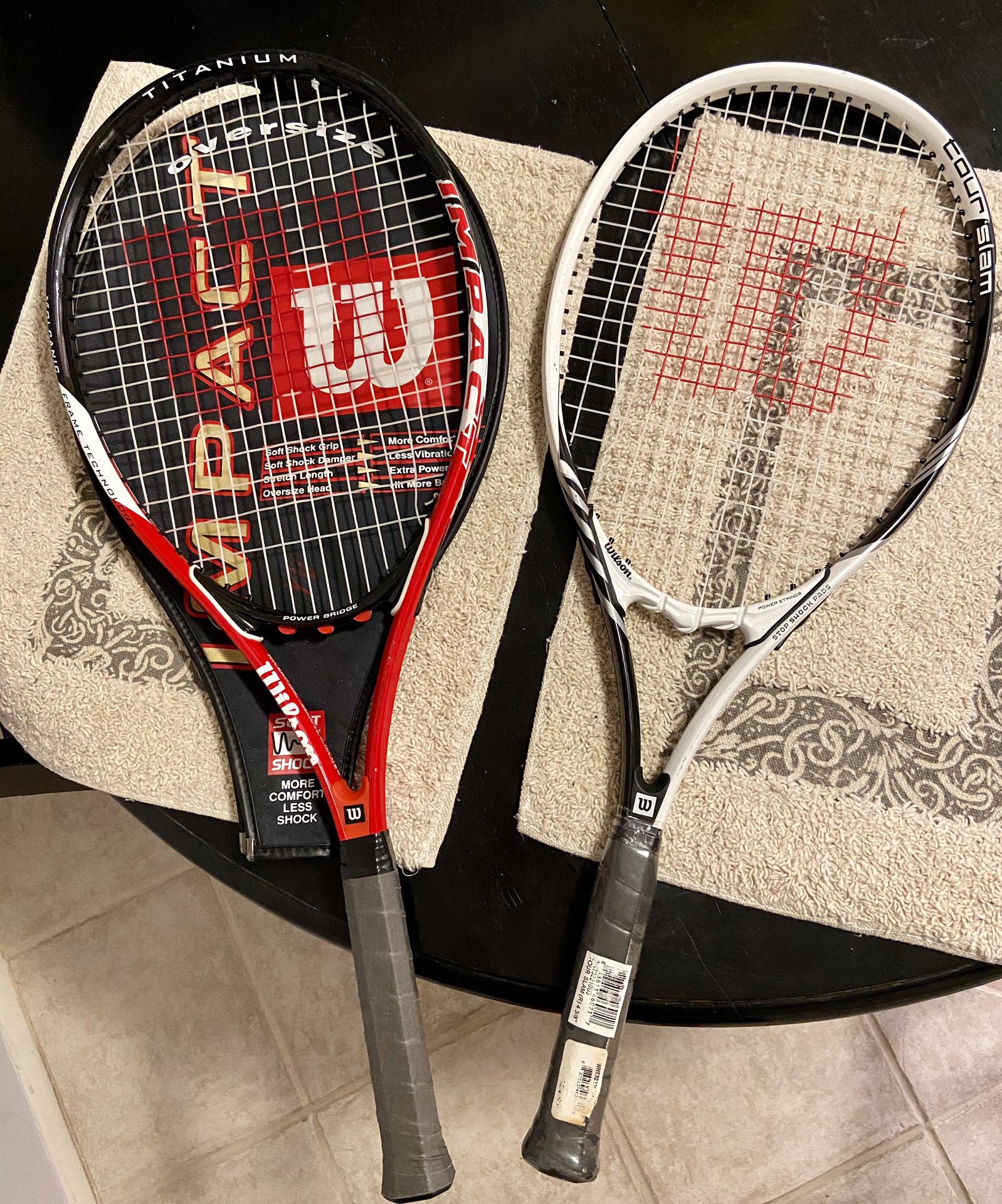 2 Wilson Tennis Rackets (w/ 1 Wilson cover & new grips)