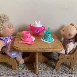 Doll  Wood Table With Two Chairs