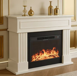 White 42.5 Inch Freestanding Electric Fireplace With Mantel & TV Stand