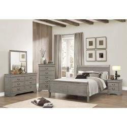 Brand New Gray Queen Sleigh Bedframe + Dresser + Mirror + Nightstand 4PCs Set