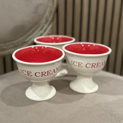 Red/White Ceramic Ice Cream Bowl (qty 3)