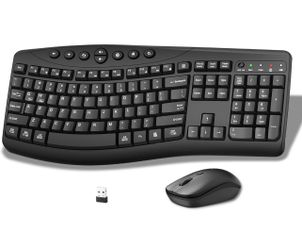 Wireless Keyboard and Mouse Combo, 2.4G Full Size Quiet Ergonomic Curved Keyboard for Natural Typing, 3-Level DPI Adjustable Silent Mouse for Windows,
