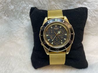 Vintage Bulova Marine Star Chronograph Gold Tone Diver Watch Japan Quartz Runs