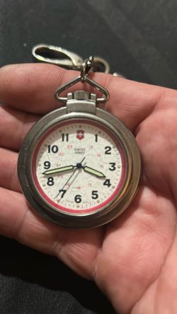 Vintage Victorinox Swiss Army Field Swiss Silver Tone Quartz 48mm Pocket Watch