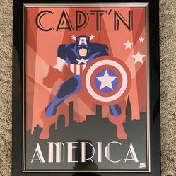 Framed Captain America - Art Deco Print 