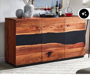 Live Edge Wood and Resin 3-Door Sideboard