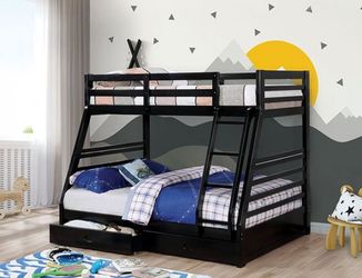 White Twin/Full Bunk bed w Underbed Drawers Available in Black, Walnut, Gray or White Color