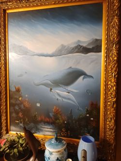 Oil painting of whales