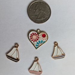 Colored Sailboats and Heart Pendant Charms Necklace Bracelet