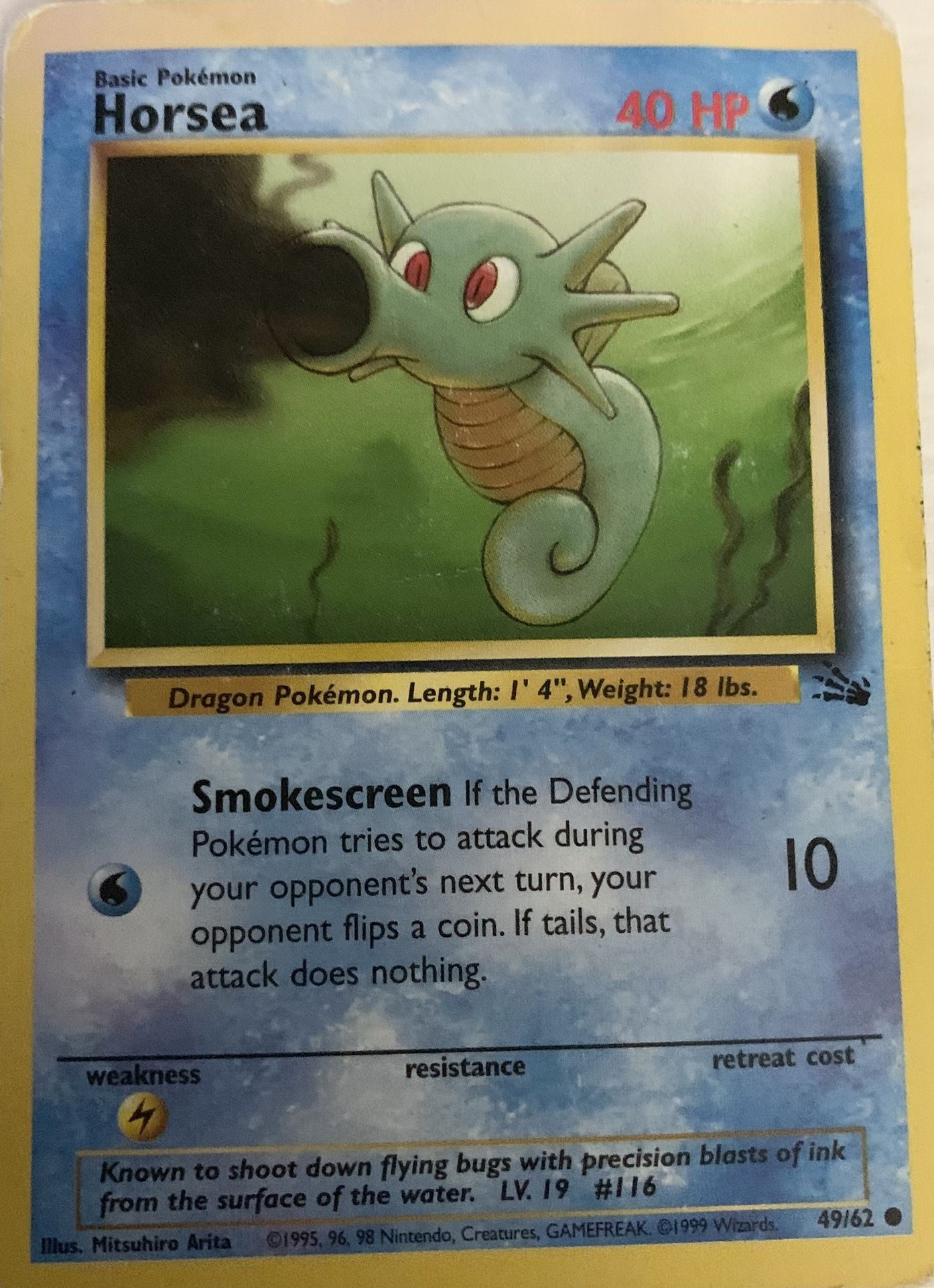 Horsea Pokemon Trading Card 1995