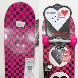Skateboard Checkered Grip Hot Pink Hearts Pink Skateboard 