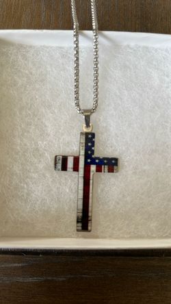 Silver Chain With American Flag Cross