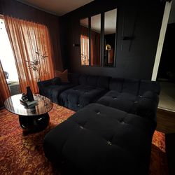 ✨Modern Black Velvet Sectional Sofa with Ottoman ✨ 
