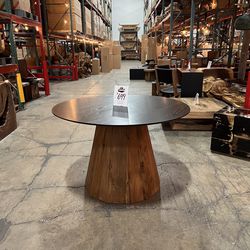 Round Black Solid Wood Dining Table - Dandou 