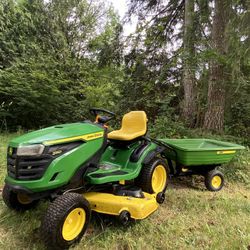 FS: John Deere S180 Mower Riding Lawnmower w/ Pull Behind Cart Trailer