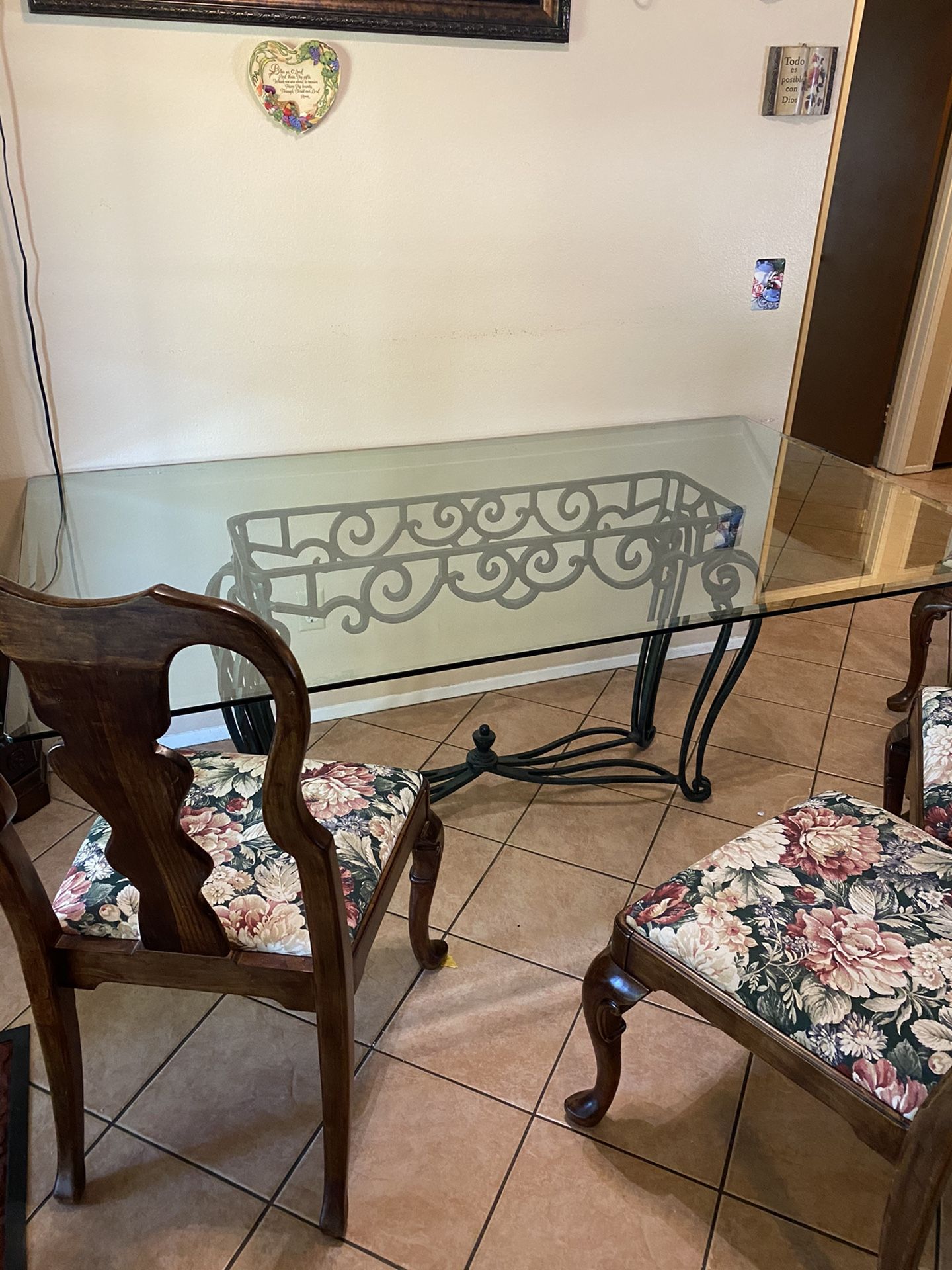 Glass dining table + chairs ($140 OBO)