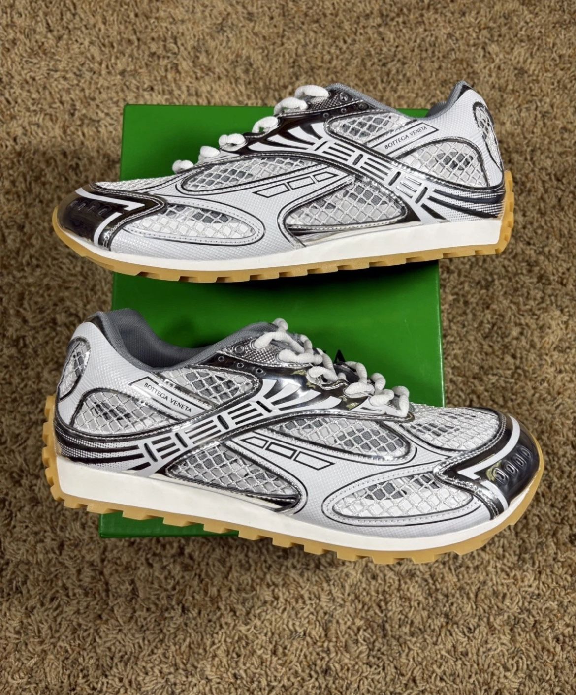 Bottega Veneta Orbit Sneakers Silver/White Size 43 Eu Us 10