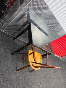 Vintage Black Writing Desk and Wooden Chair Set