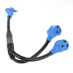  RV Power Cord Adapter Y Split 50 amp Female to (1) 30 amp - (1) 15 amp Male