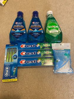 3 Crest Toothpastes with 3 Mouthwash and Toothbrush and Floss