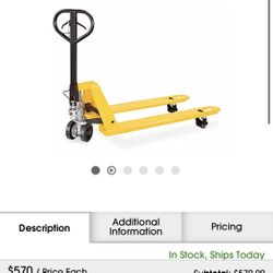 Uline Pallet Truck -  With Hand Brake, 48 × 27"