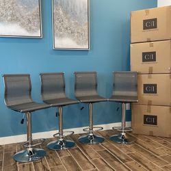 New 4 Gray Mesh Bar Stools 