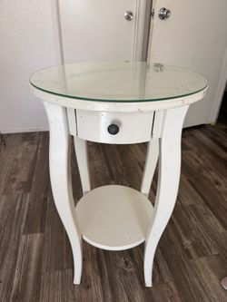 White Round Side Table with Glass Top