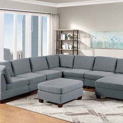 Brand New Grey 9pc Modular Sectional Sofa w Ottoman 