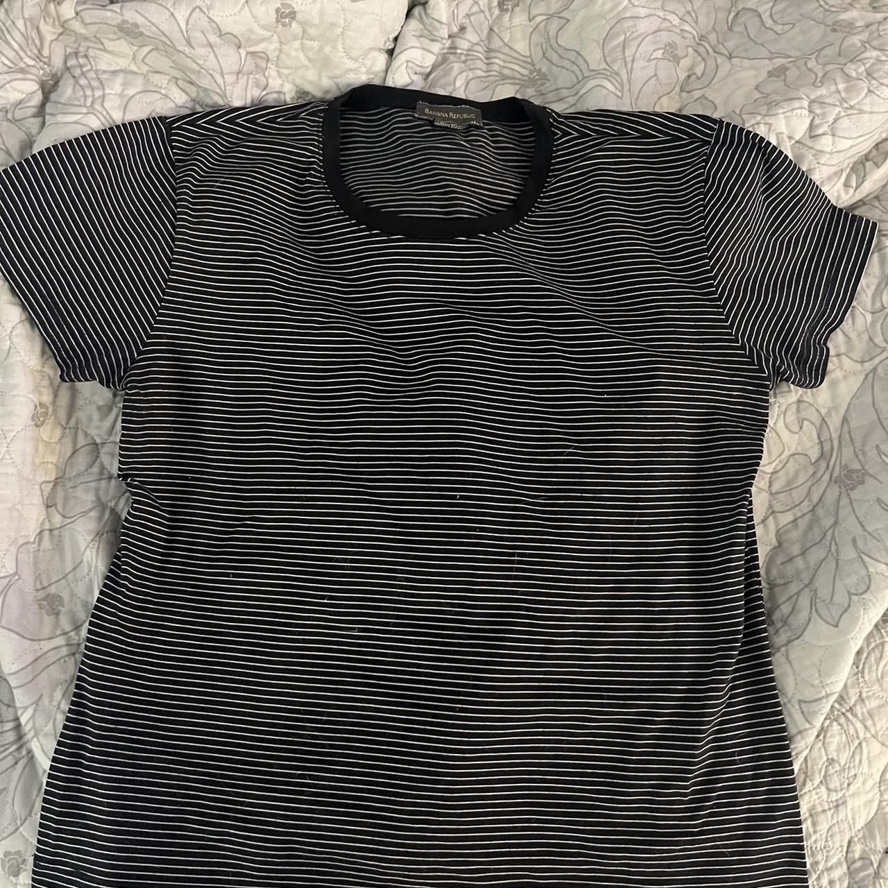 Banana Republic Black & White Striped stretchy Top T shirt blouse size L