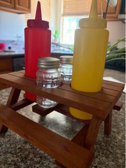 Mini Wooden Picnic Table Condiment Holder
