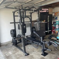 Vesta Fitness Smith Machine 2001 w/Bench Attachment | 230lb Bumpers Weights | 7ft Olympic Bar | Fitness | Gym Equipment | FREE DELIVERY 🚚 