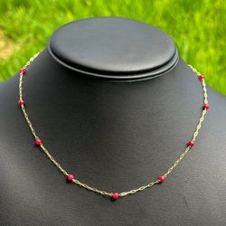 Jewelry 14k solid Yellow Gold PaperClip 🖇️ link 16.00” Chain necklace Pink Beads 1.70 grams 3.50mm