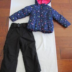 Girls 4T Star Snow Jacket & Black Snow Pants 