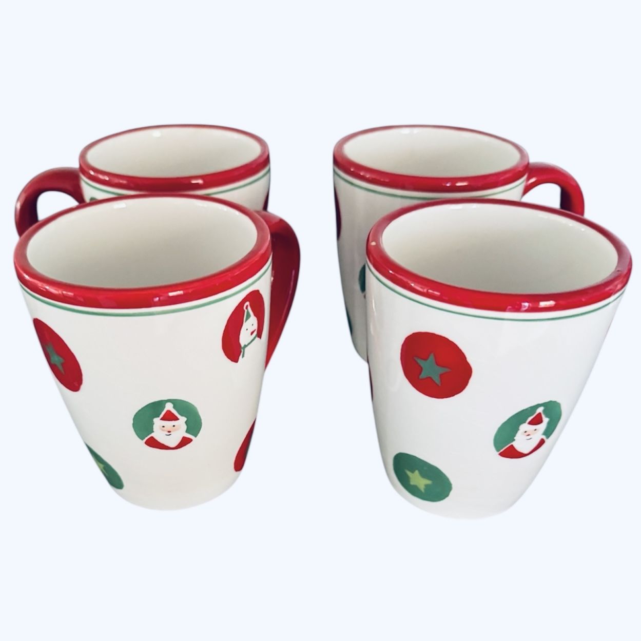 Set 4 St Nicholas Square Christmas Mugs Colorful White Red