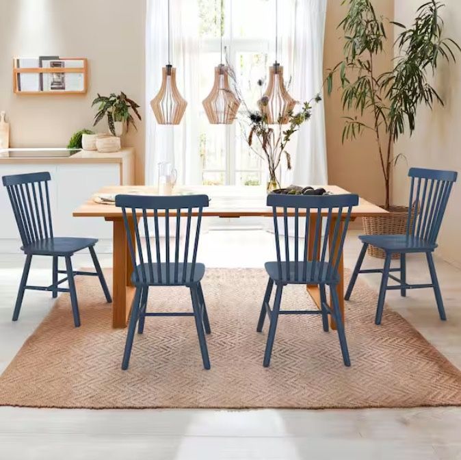 Windsor Navy Blue Solid Wood Dining Chairs for Kitchen and Dining Room (Set of 4)