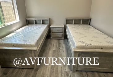 2 Twin Beds w Memory Foam and 1 Nightstand