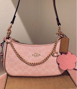 Coach Signature Shoulder Bag Pink with Chain