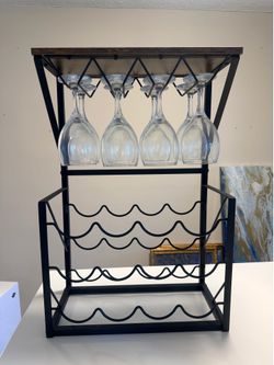 Wine rack and glasses