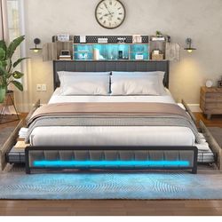 Queen Bed Frame With Storage & Lights