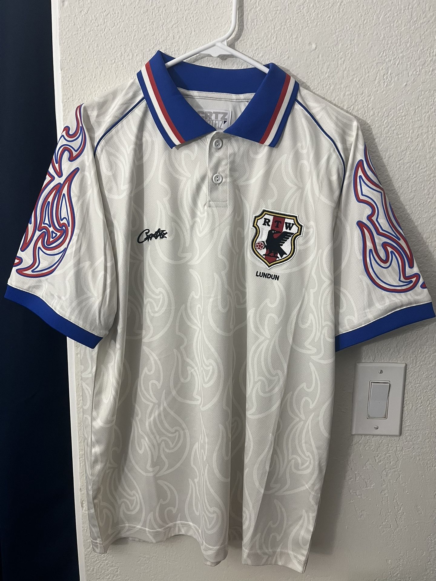 2025 Corteiz Japan Flames Football Soccer Jersey White Size M Medium