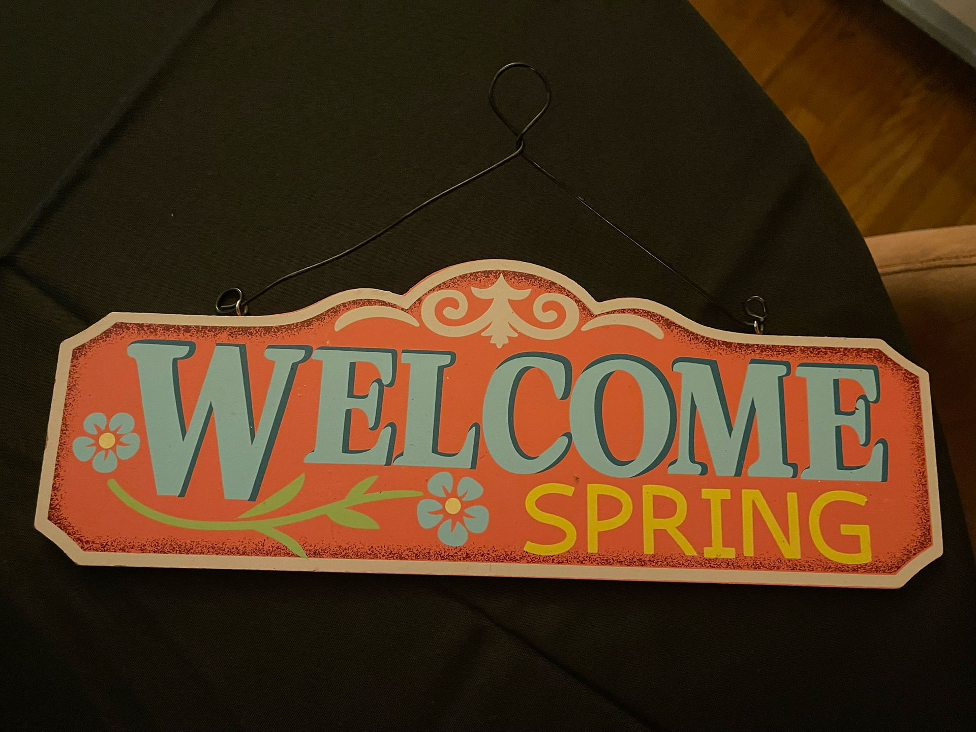 Cute Pink Floral Welcome Spring Door Hanger Sign