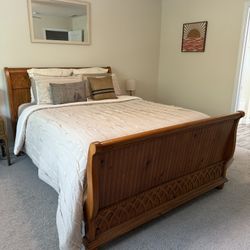 Queen Bed Footboard And Headboard With Matching 72” Dresser (With Attachable Mirror) And Night Stand