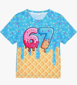 Size XL, 67 Dripping Ice Cream T-Shirts Donut Waffle Print, 95% Polyester, 5% Spandex, Creative Round Neck Short Sleeves for Boys Girls, Daily Outfits