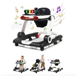 Music and Lights Baby Walker with Wheels, 6 in 1 Baby Activity Center w/Ergonomic backrest Design, Baby Walkers for Boys w/Foot Pads, Music Bouncer Wa