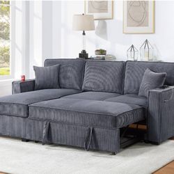 2pcs Sectional sofa w/storage chaise,pulloutbed,cupholders & Usb connection 