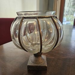 Vintage blown glass caged pedestal bowl