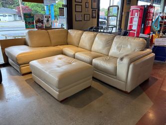 FLEXSTEEL Latitudes Cream L-Shaped Sectional Sofa with Ottoman